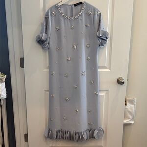 Elegant Embellished Midi Dress in Light Blue